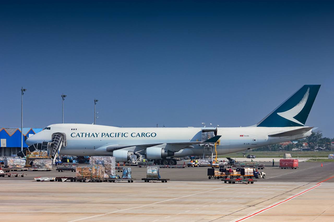 Cargo aircraft being loaded at Soekarno-Hatta Airport